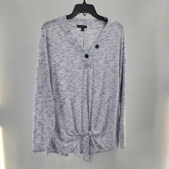 Lane Bryant Blue and White Long Sleeve Knit Top - Picture 1 of 11